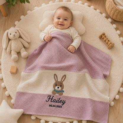 Personalisierte Babydecke aus Waffelpiqué & Musselin