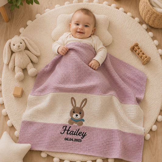 Personalisierte Babydecke aus Waffelpiqué & Musselin