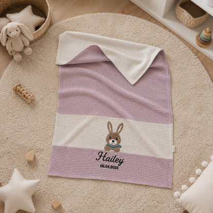 Personalisierte Babydecke aus Waffelpiqué & Musselin