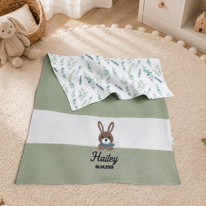 Personalisierte Babydecke aus Waffelpiqué & Musselin